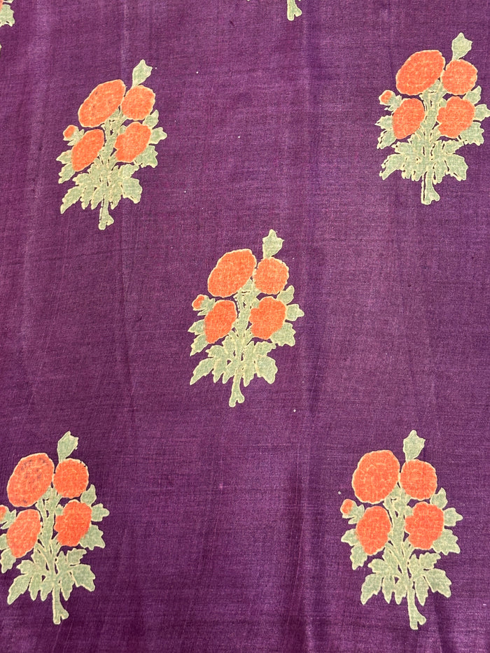 Veena Plaid Flowers Tussar Saree - Violet