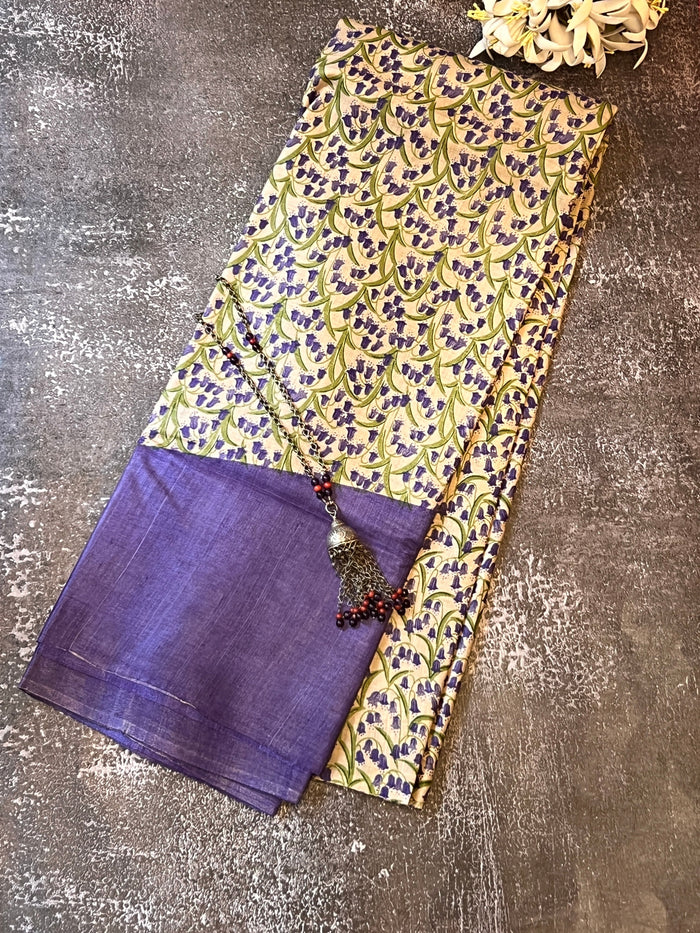 Veena Rising Border Bell Flower Tussar Saree