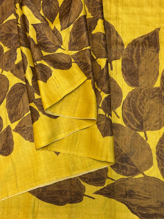 Veena Sacred Fig Tussar Saree - Mustard and Brown