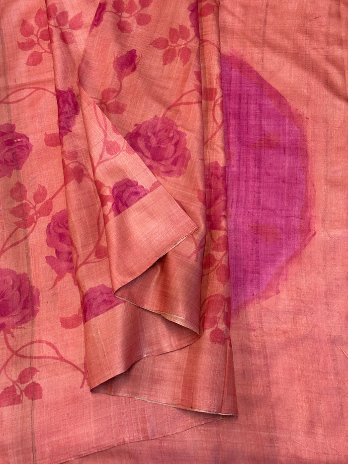 Veena Wallflower Tussar Saree - Pink