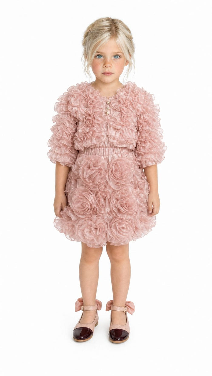 Vivian Dusty Pink Ruffle Organza Jacket - Petite Maison Kids