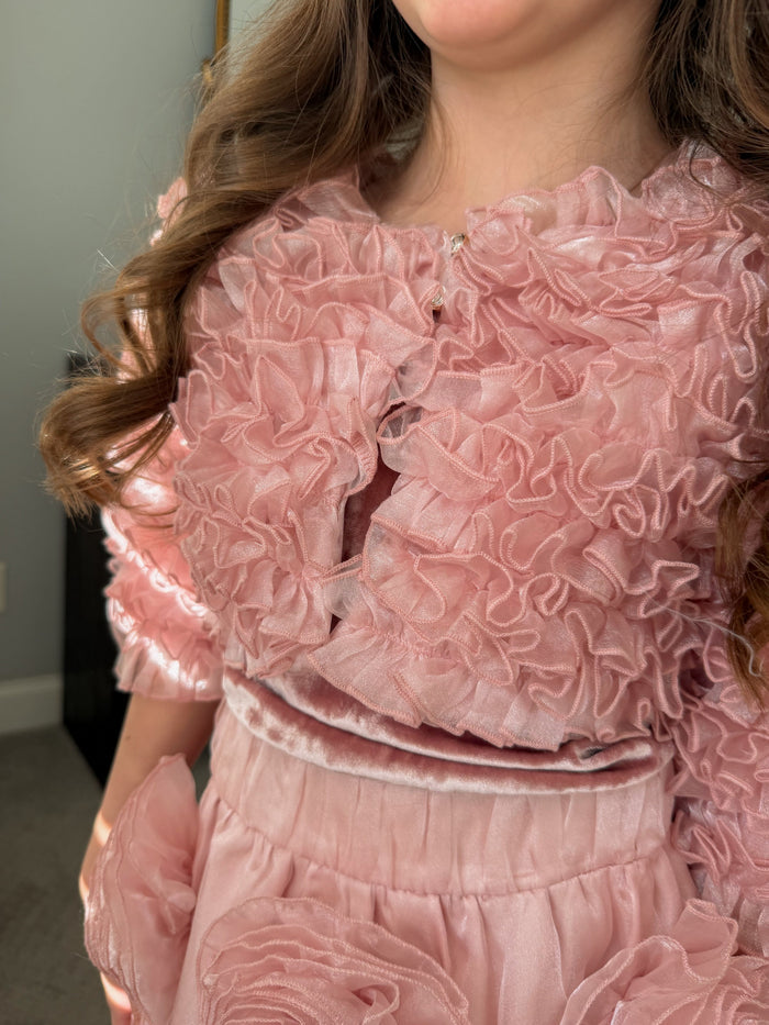Vivian Dusty Pink Ruffle Organza Jacket - Petite Maison Kids