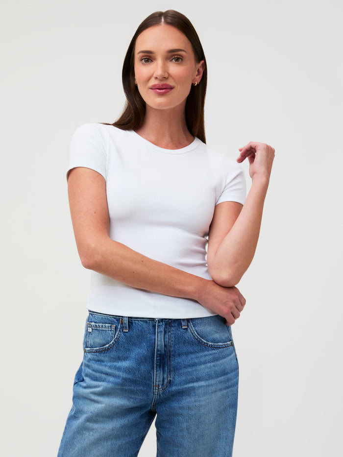 Ribbed Crew Tee in White | Paired with Blue Jeans | Women's Style at FCT