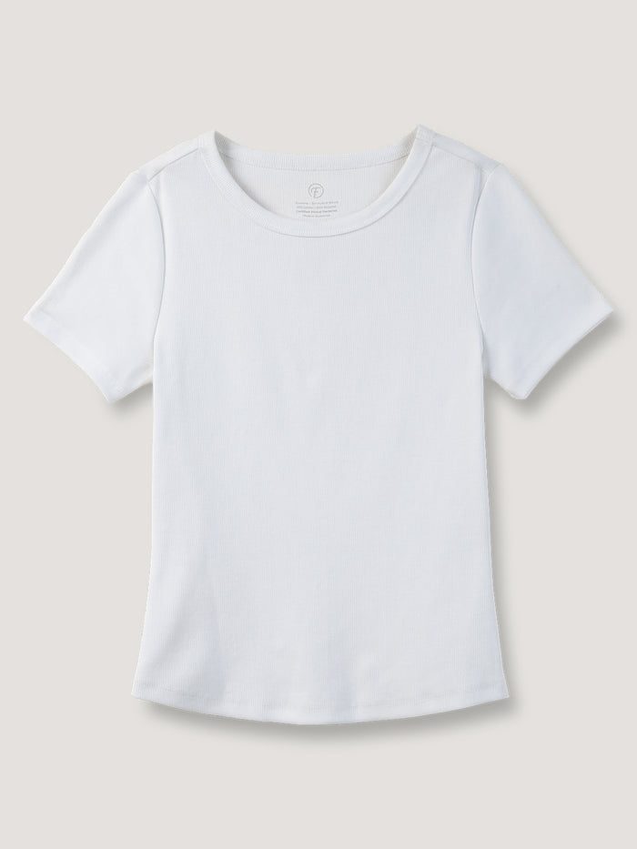 White Ribbed Crew Tee