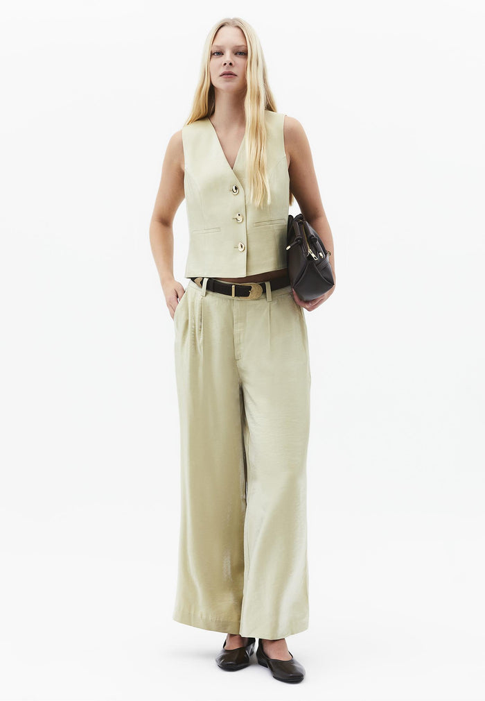 Wide Leg Trousers With Belt Detail - SAGE GREEN