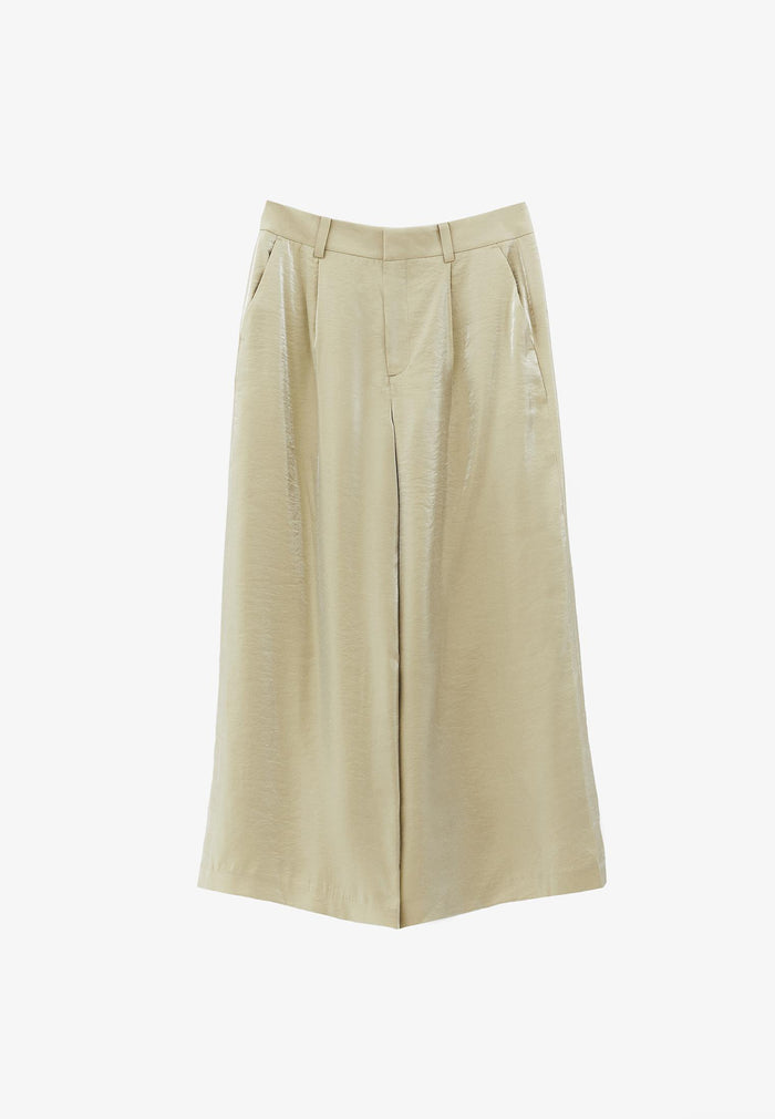 Wide Leg Trousers With Belt Detail - SAGE GREEN
