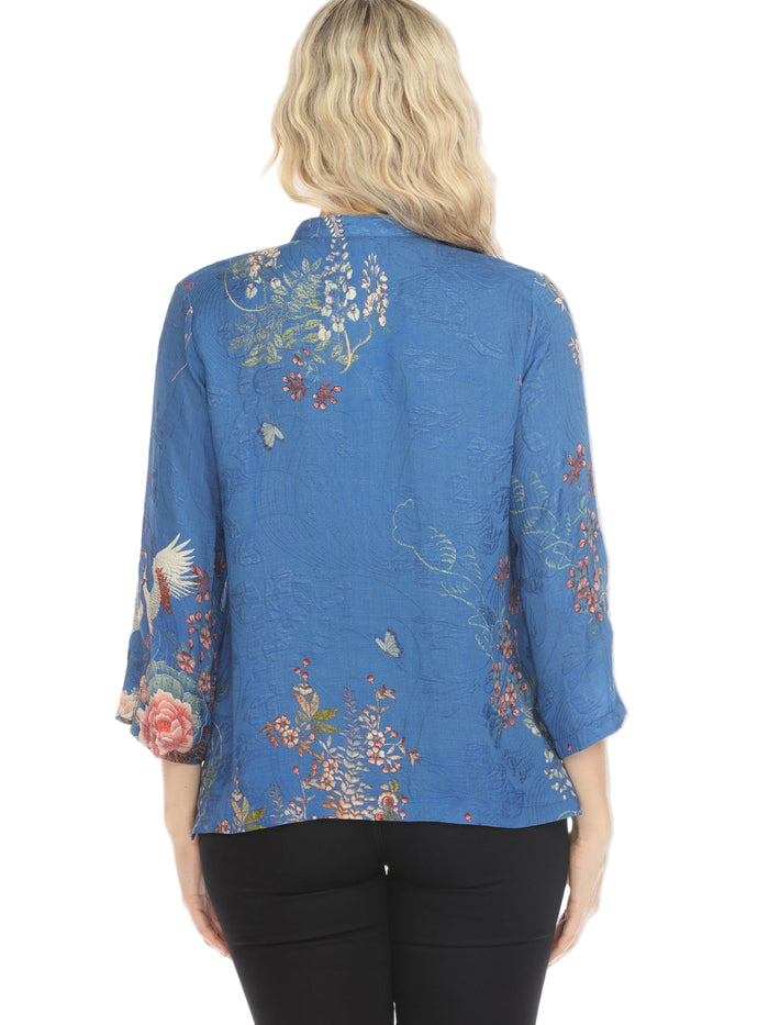 Wisteria, Butterflies & Crane Silk-Blend Blouse - 1213WBCB