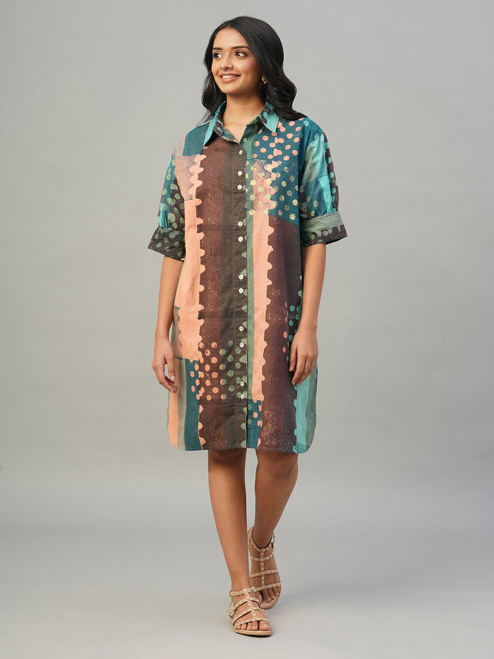 Women's 100% Cotton Boxy Fit Dress Multi