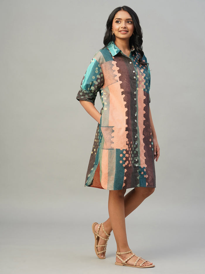 Women's 100% Cotton Boxy Fit Dress Multi