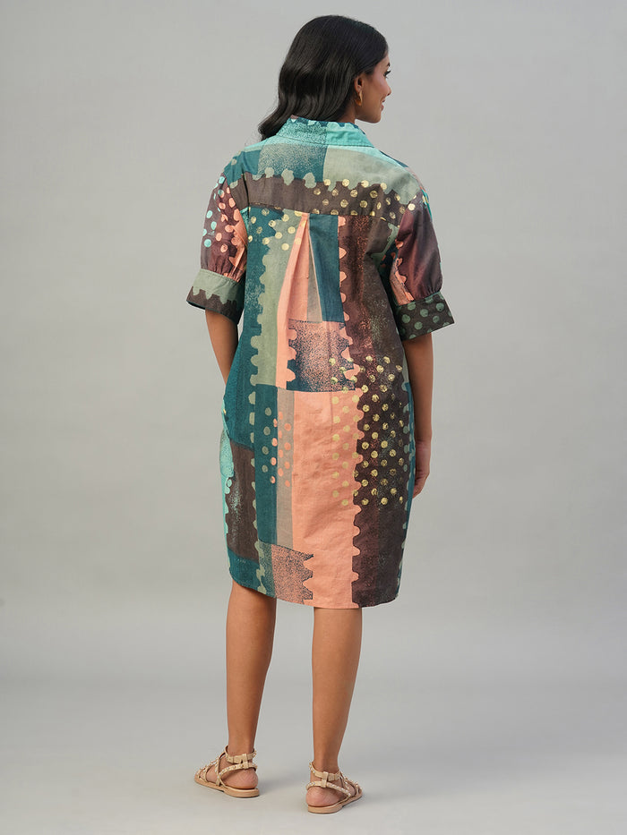 Women's 100% Cotton Boxy Fit Dress Multi