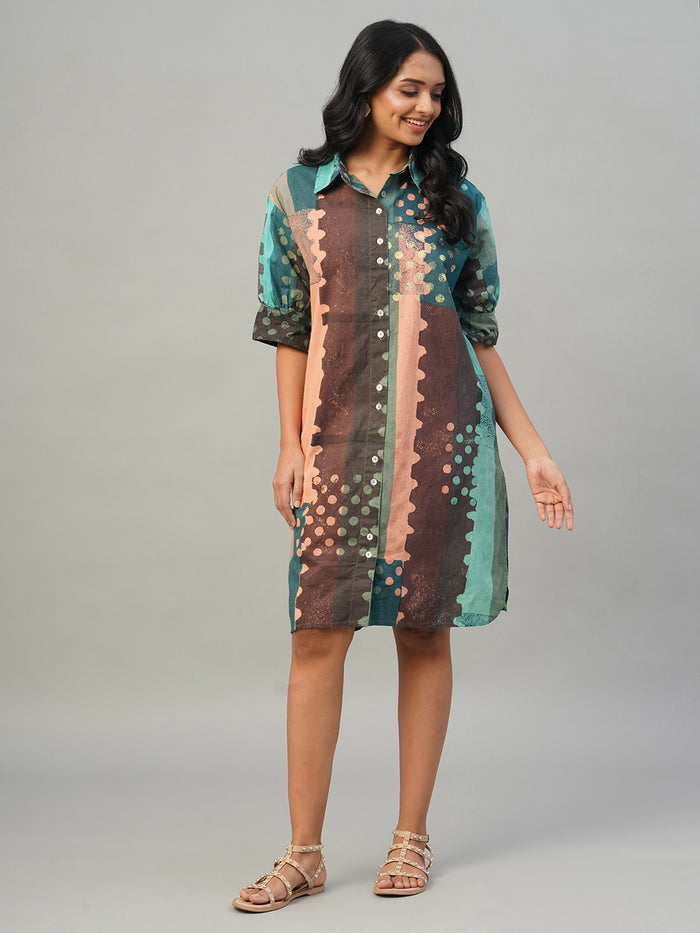 Women's 100% Cotton Boxy Fit Dress Multi