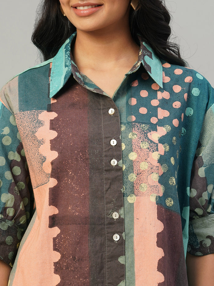 Women's 100% Cotton Boxy Fit Dress Multi