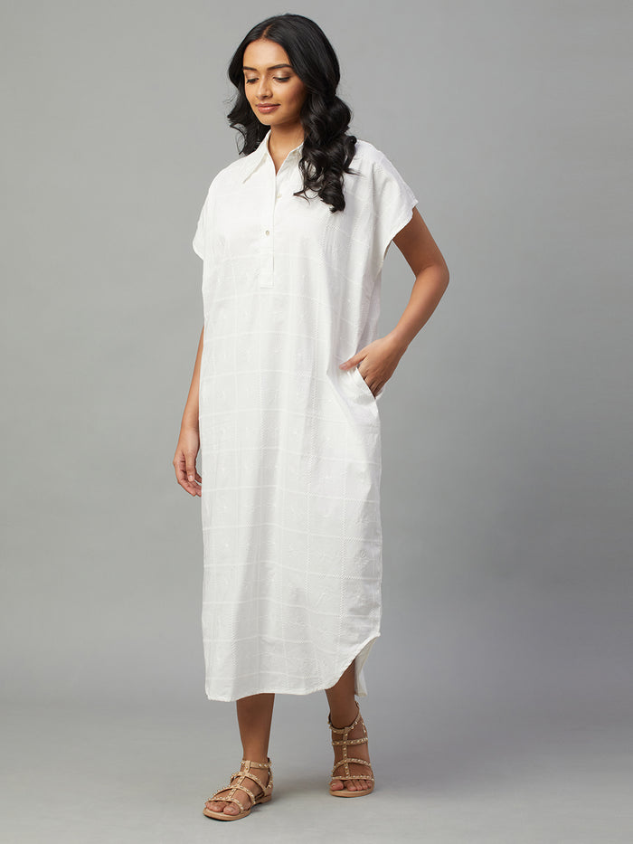 Women's 100% Cotton Boxy Fit Dress White