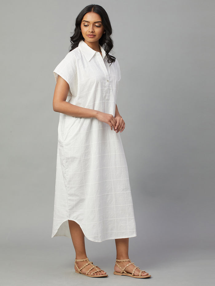 Women's 100% Cotton Boxy Fit Dress White