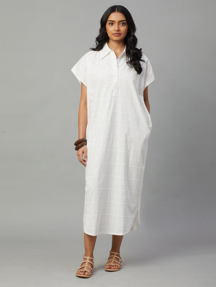 Women's 100% Cotton Boxy Fit Dress White