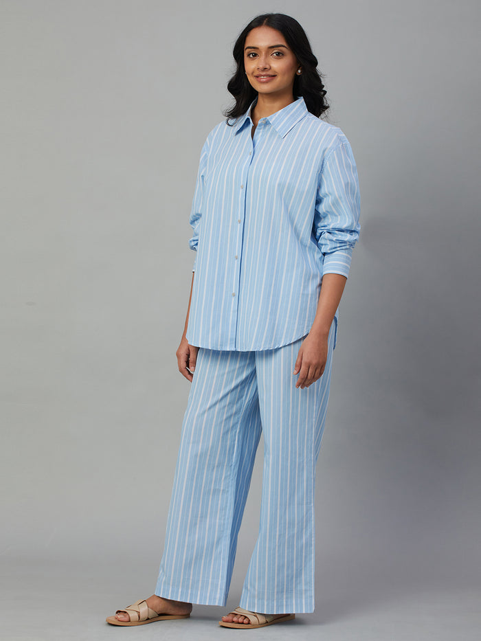 Women's 100% Cotton Boxy Fit Pyjama Suit Blue