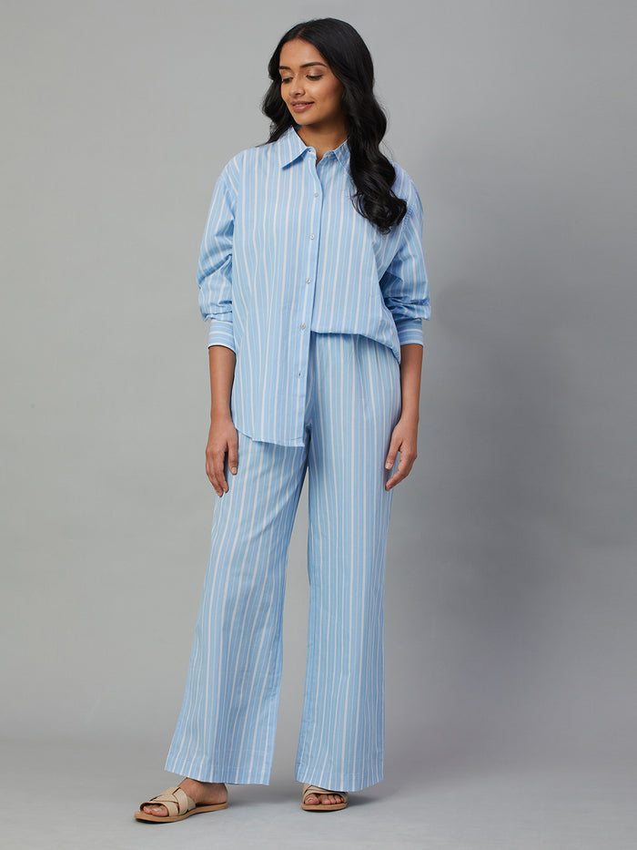 Women's 100% Cotton Boxy Fit Pyjama Suit Blue