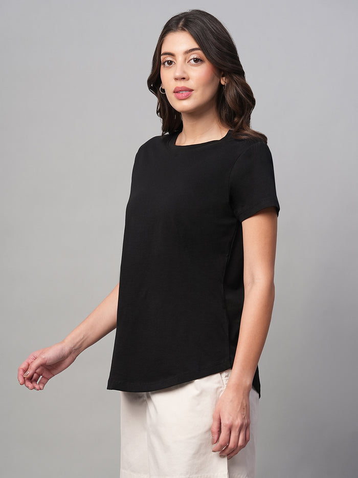 Women's 100% Cotton Curved Hem T Shirt Black