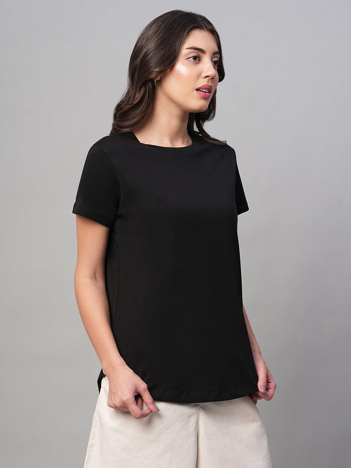 Women's 100% Cotton Curved Hem T Shirt Black