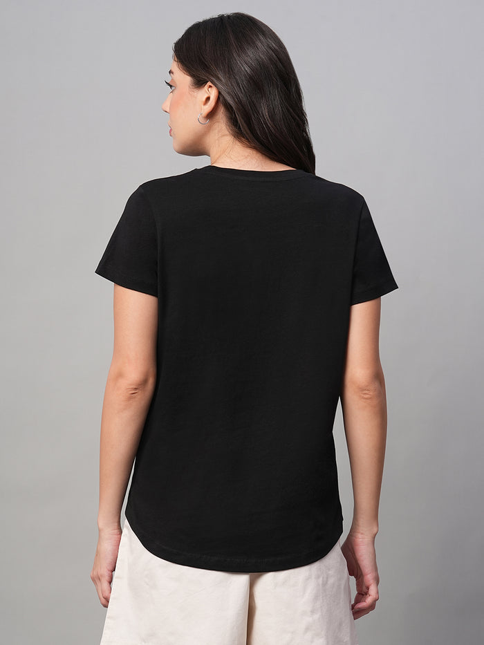 Women's 100% Cotton Curved Hem T Shirt Black