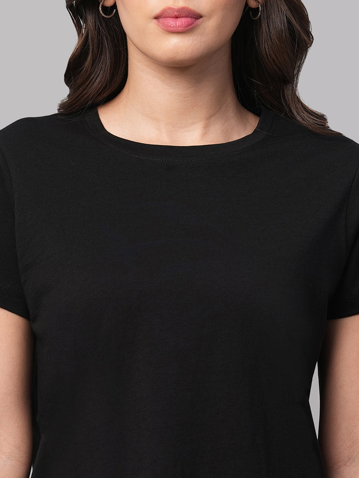Women's 100% Cotton Curved Hem T Shirt Black