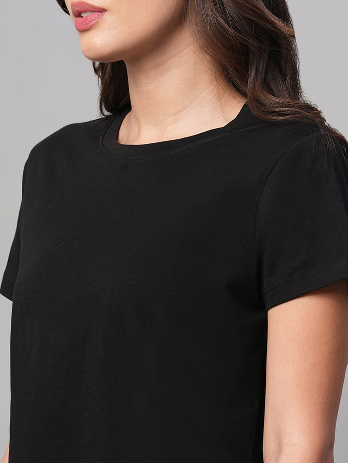 Women's 100% Cotton Curved Hem T Shirt Black