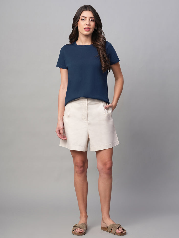 Women's 100% Cotton Curved Hem T Shirt Blue