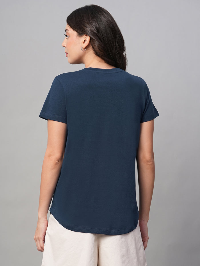 Women's 100% Cotton Curved Hem T Shirt Blue