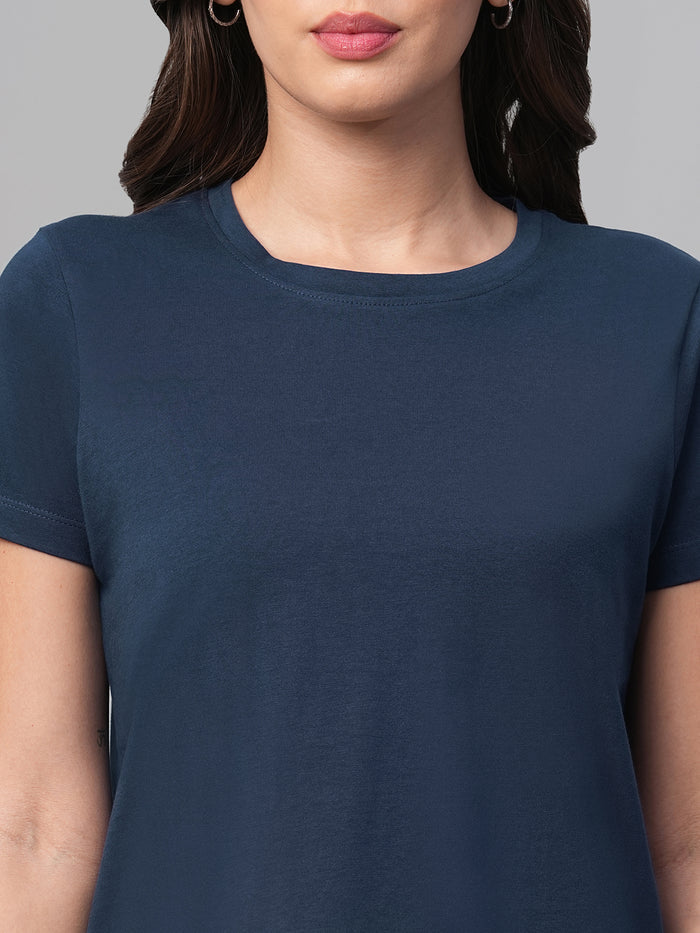 Women's 100% Cotton Curved Hem T Shirt Blue