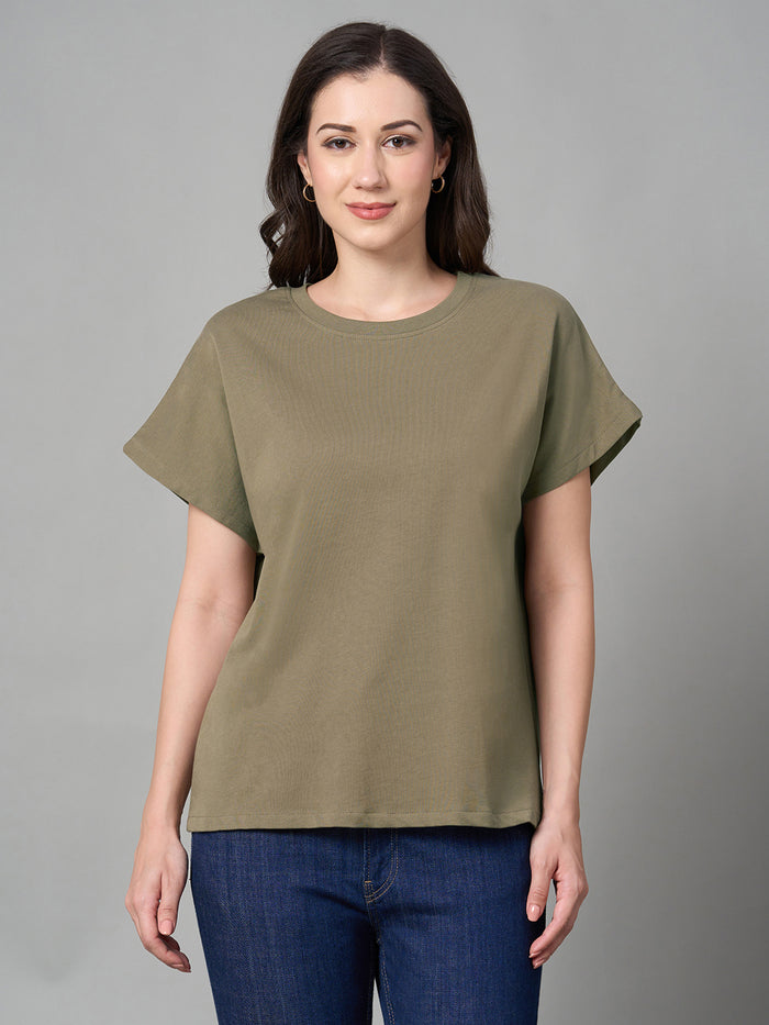 Women's 100% Cotton Loose Fit Tshirt Khaki