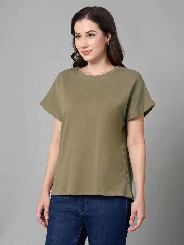 Women's 100% Cotton Loose Fit Tshirt Khaki