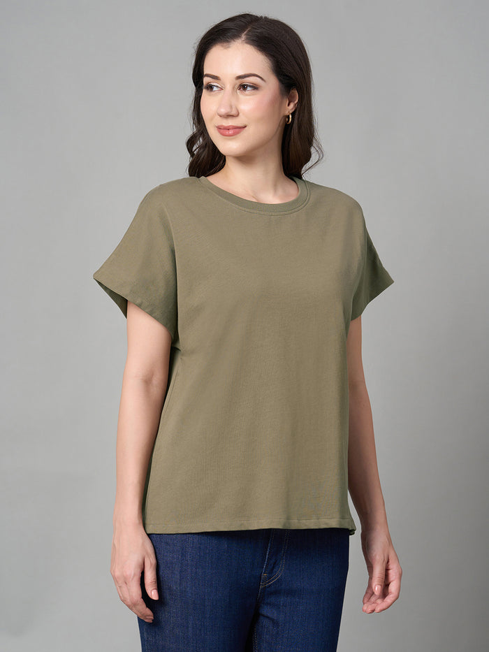 Women's 100% Cotton Loose Fit Tshirt Khaki
