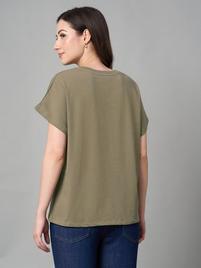Women's 100% Cotton Loose Fit Tshirt Khaki