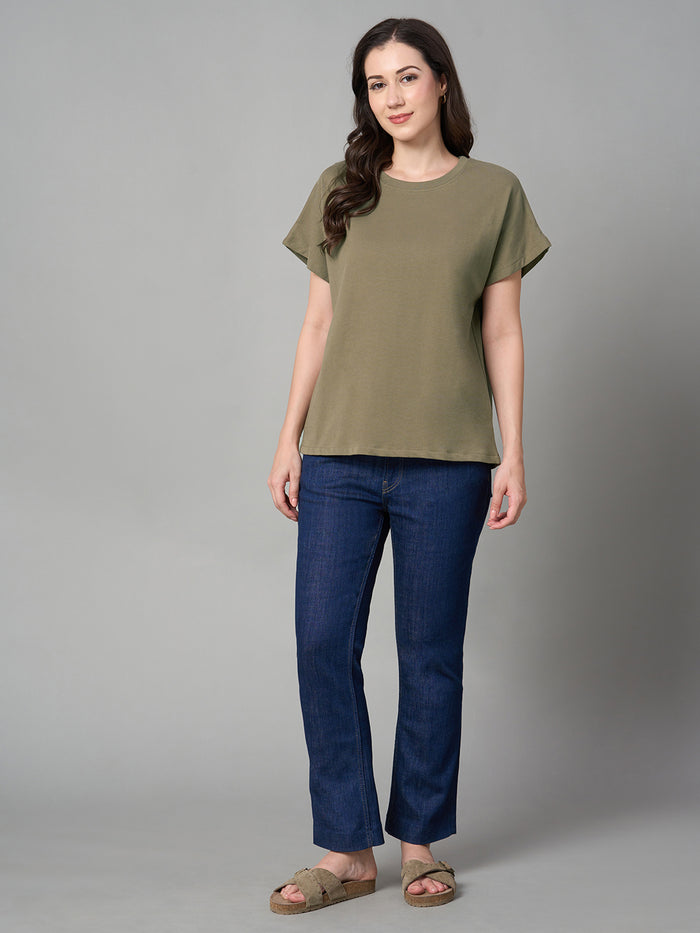 Women's 100% Cotton Loose Fit Tshirt Khaki