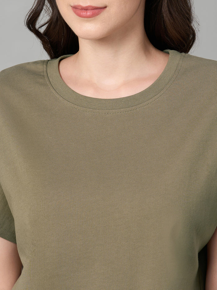 Women's 100% Cotton Loose Fit Tshirt Khaki