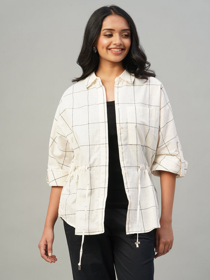 Women's 100% Cotton Regular Fit Blouse Natural/Black