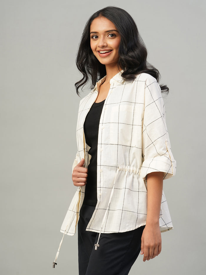 Women's 100% Cotton Regular Fit Blouse Natural/Black