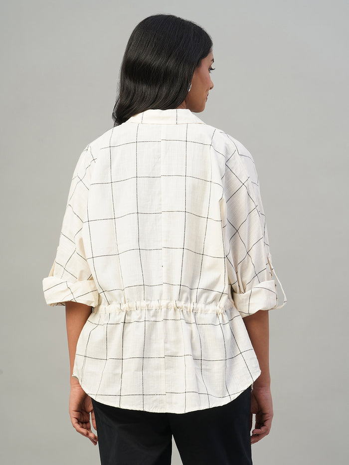 Women's 100% Cotton Regular Fit Blouse Natural/Black