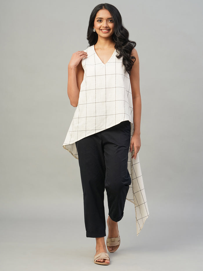 Women's 100% Cotton Regular Fit Blouse Natural/Black