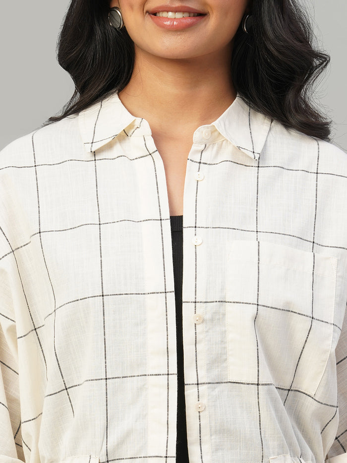 Women's 100% Cotton Regular Fit Blouse Natural/Black