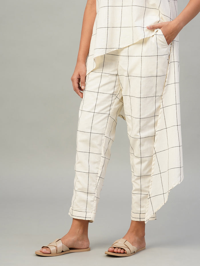 Women's 100% Cotton Regular Fit Pant Natural/Black