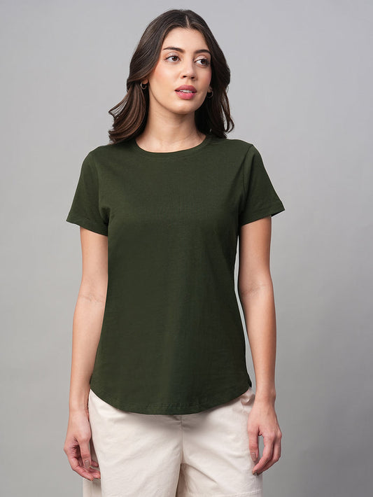 Women's 100% Cotton Regular Fit Tshirt Green