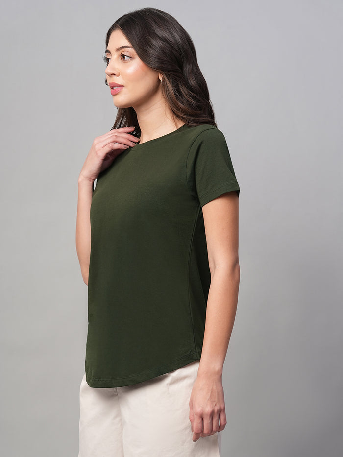 Women's 100% Cotton Regular Fit Tshirt Green
