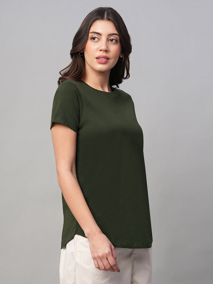 Women's 100% Cotton Regular Fit Tshirt Green