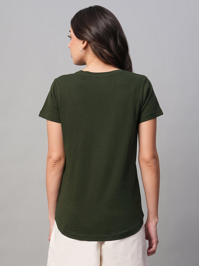 Women's 100% Cotton Regular Fit Tshirt Green