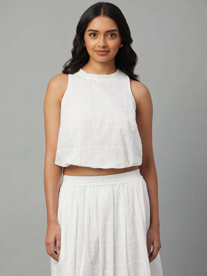 Women's 100% Cotton Sleeveless Crop Blouse White