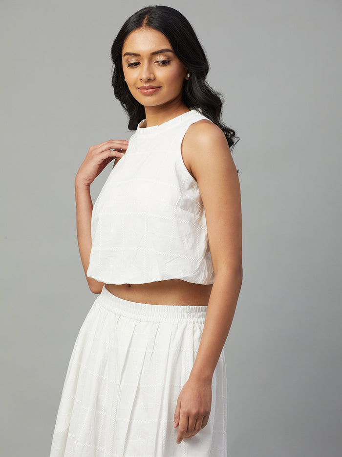 Women's 100% Cotton Sleeveless Crop Blouse White