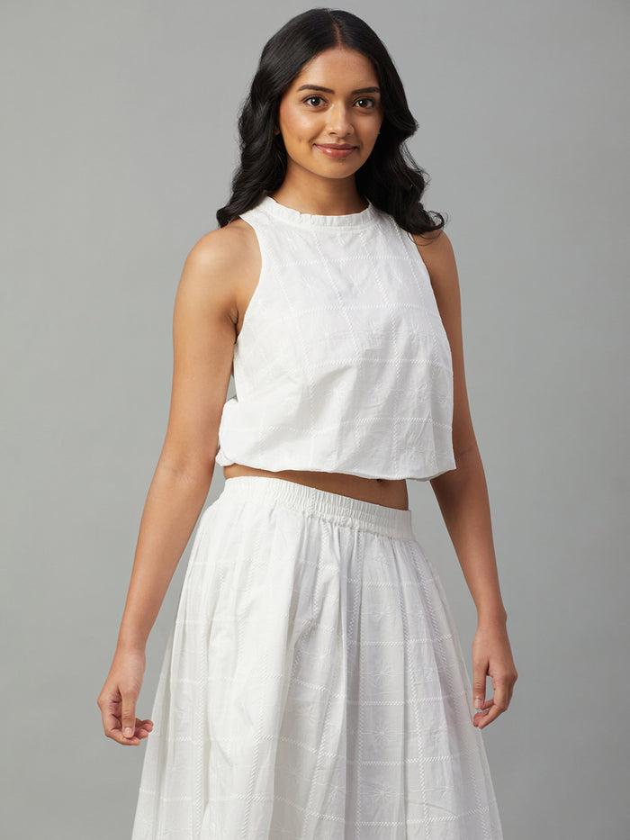 Women's 100% Cotton Sleeveless Crop Blouse White