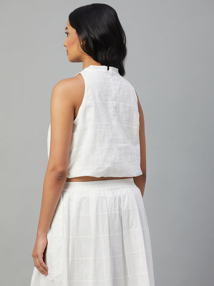 Women's 100% Cotton Sleeveless Crop Blouse White