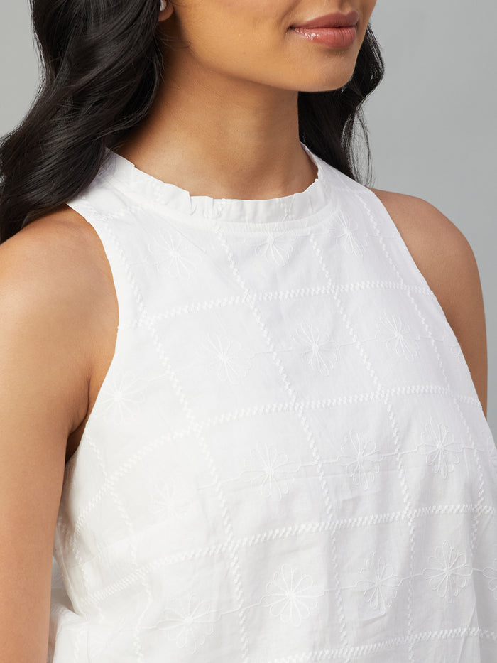 Women's 100% Cotton Sleeveless Crop Blouse White